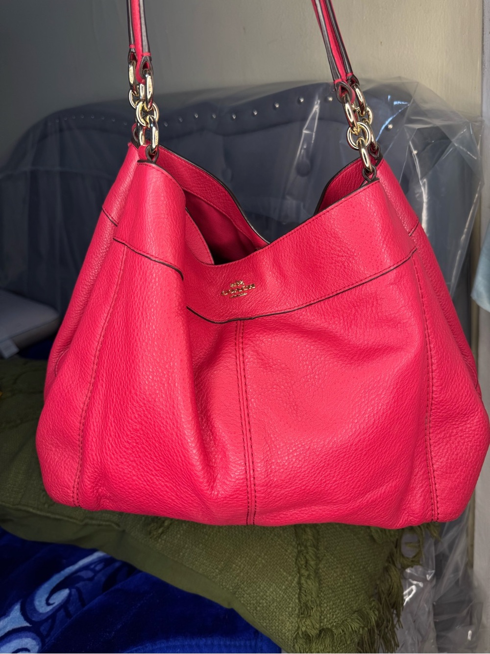Coach Kristy Shoulder Bag in Bright Pink or red with Gold Hardware